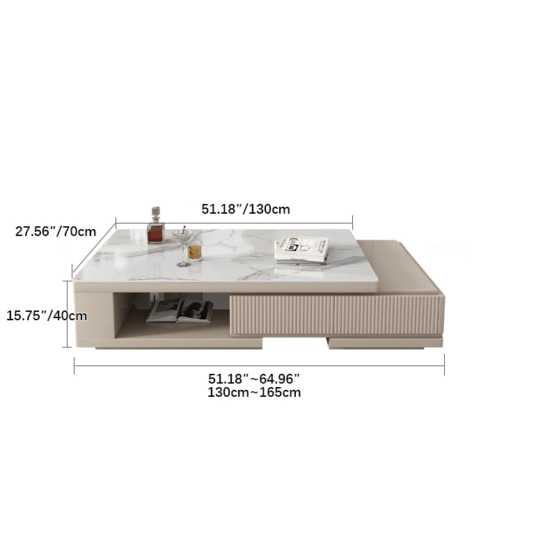 Modern Rectangular Coffee Table with Storage - Modern Design with Sintered Stone Top and Pine Wood Base hjl-1179