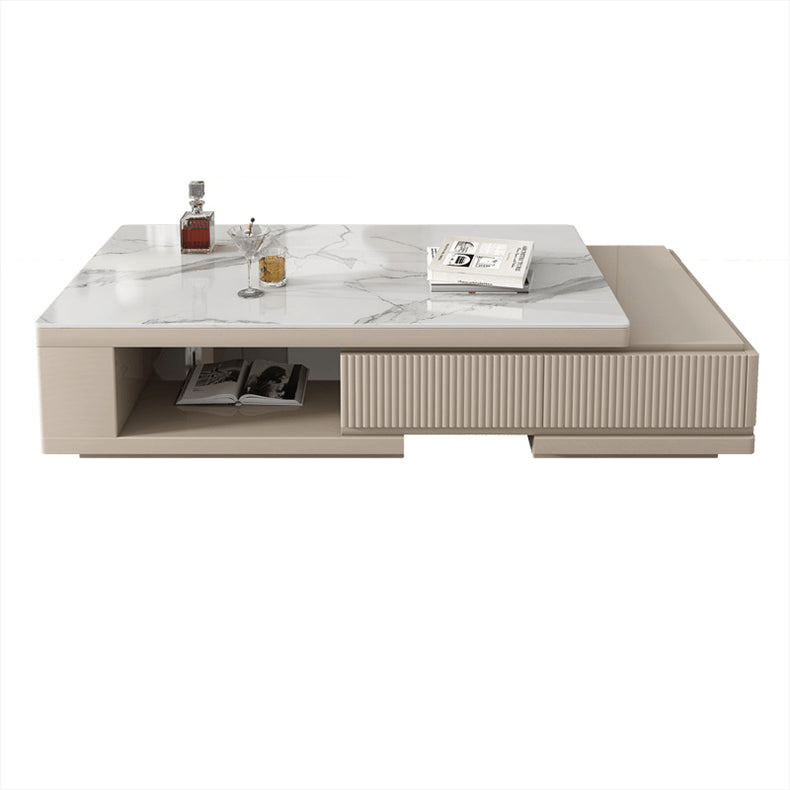 Modern Rectangular Coffee Table with Storage - Modern Design with Sintered Stone Top and Pine Wood Base hjl-1179