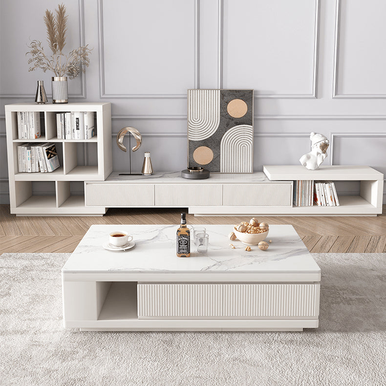 Elegant White & Beige Sintered Stone TV Cabinet - Stylish Living Room Storage hjl-1182