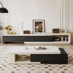 Modern Rectangular Coffee Table in Black & White with Storage - Sintered Stone Top and Pine Wood Base hjl-1183