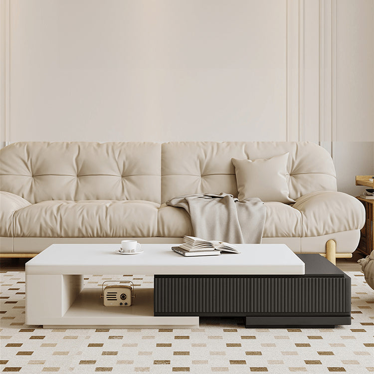 Modern Rectangular Coffee Table in Black & White with Storage - Sintered Stone Top and Pine Wood Base hjl-1183