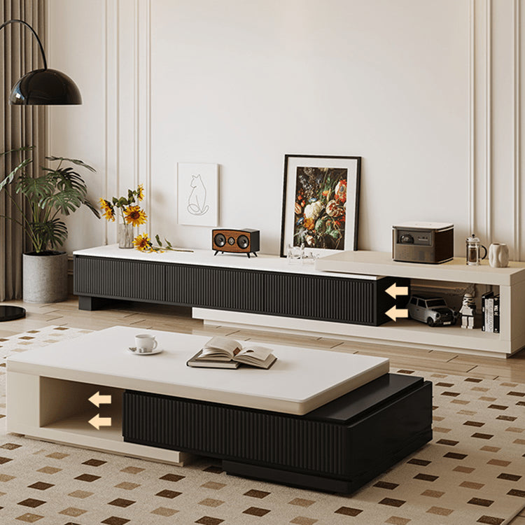 Modern Rectangular Coffee Table in Black & White with Storage - Sintered Stone Top and Pine Wood Base hjl-1183