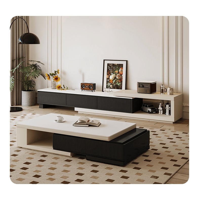 Modern Rectangular Coffee Table in Black & White with Storage - Sintered Stone Top and Pine Wood Base hjl-1183