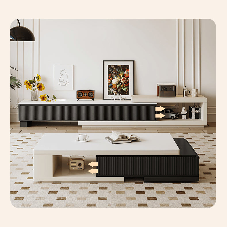 Modern Rectangular Coffee Table in Black & White with Storage - Sintered Stone Top and Pine Wood Base hjl-1183