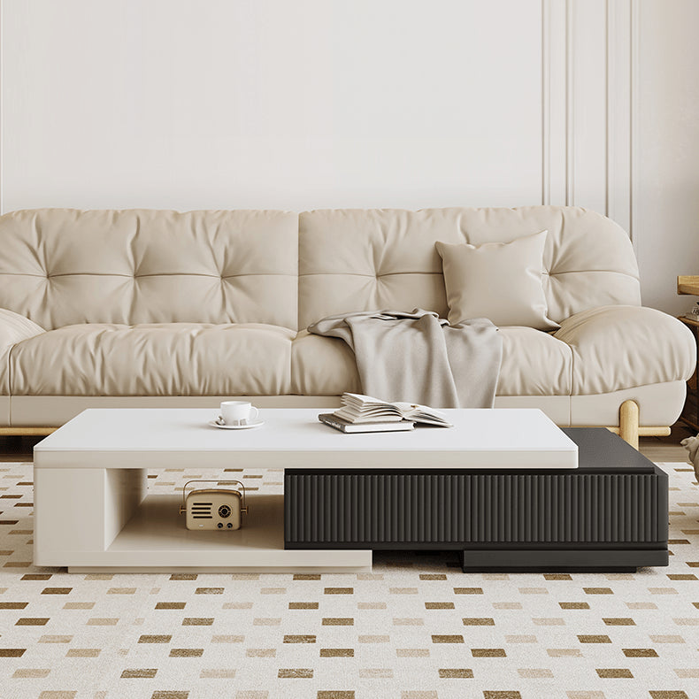 Modern Rectangular Coffee Table in Black & White with Storage - Sintered Stone Top and Pine Wood Base hjl-1183