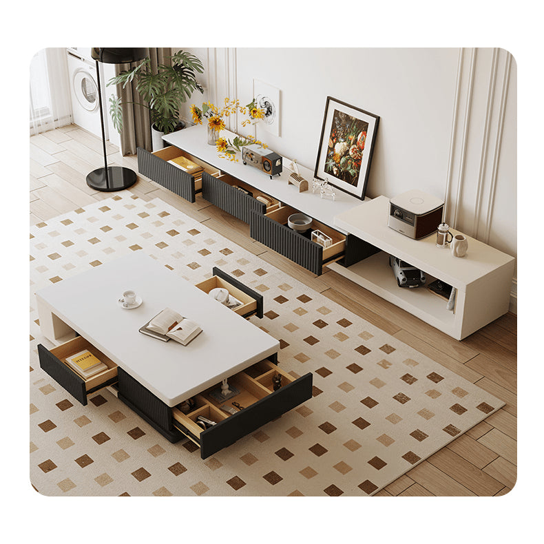 Modern Rectangular Coffee Table in Black & White with Storage - Sintered Stone Top and Pine Wood Base hjl-1183