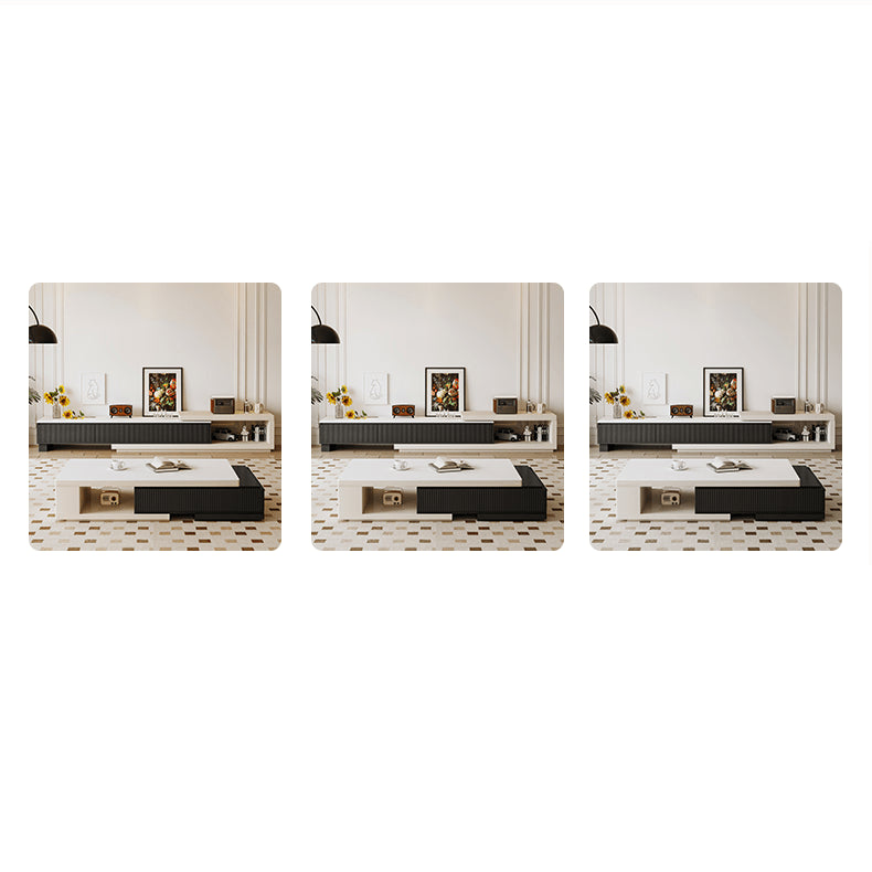 Modern Rectangular Coffee Table in Black & White with Storage - Sintered Stone Top and Pine Wood Base hjl-1183