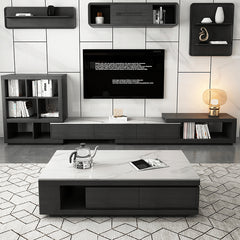 Stylish White & Black Sintered Stone TV Cabinet - Modern Home Entertainment Center hjl-1188