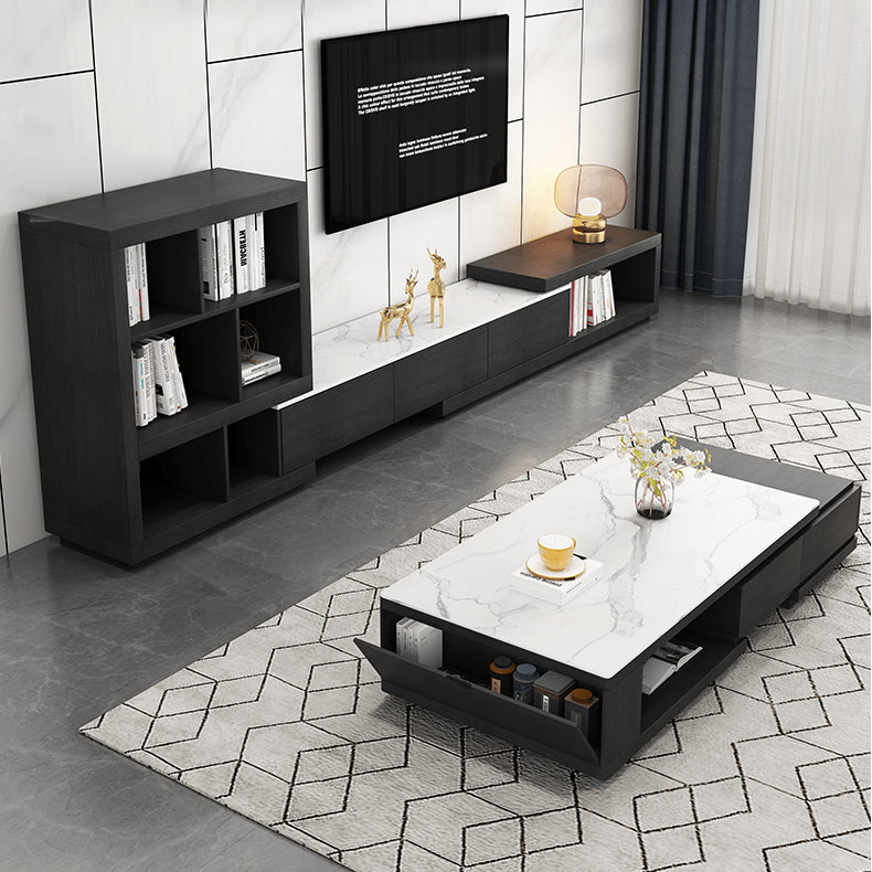 Stylish White & Black Sintered Stone TV Cabinet - Modern Home Entertainment Center hjl-1188