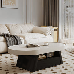 51'' Coffee Table Beige Rectangle with Balck Wood Leg - Modern Design for Any Living Space hjl-1191