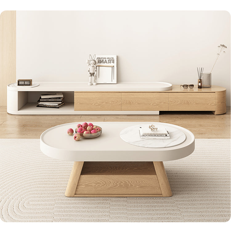 Stylish Oval Coffee Table in White with Storage - Modern Design for LIvingroom hjl-1193