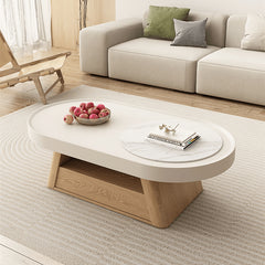 Stylish Oval Coffee Table in White with Storage - Modern Design for LIvingroom hjl-1193