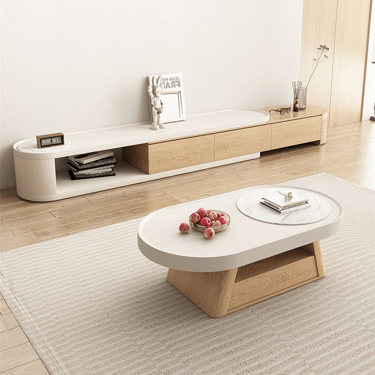 Stylish Oval Coffee Table in White with Storage - Modern Design for LIvingroom hjl-1193