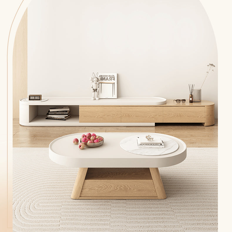 Stylish Oval Coffee Table in White with Storage - Modern Design for LIvingroom hjl-1193