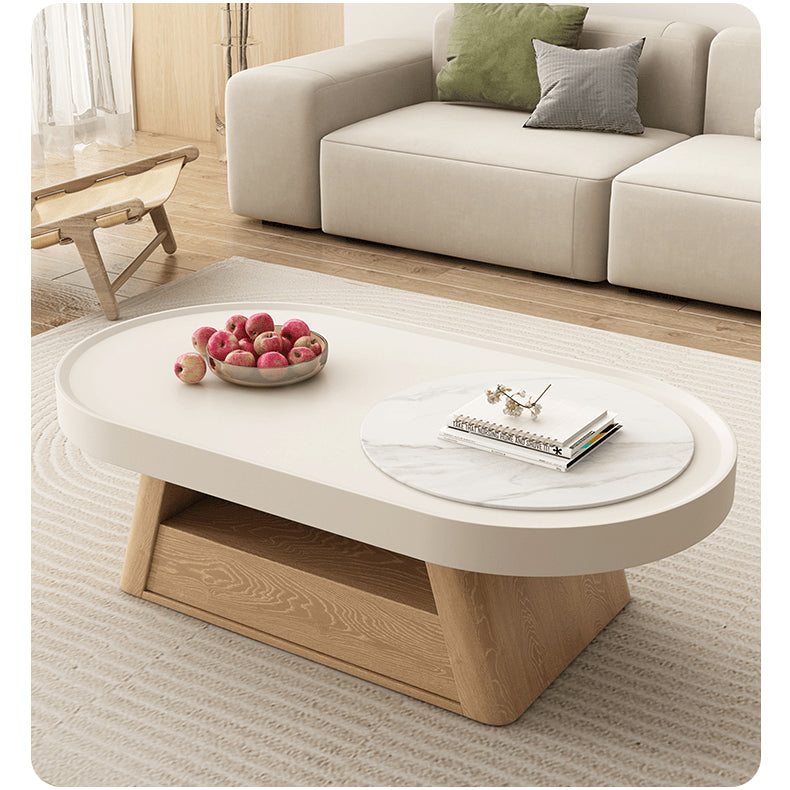 Stylish Oval Coffee Table in White with Storage - Modern Design for LIvingroom hjl-1193