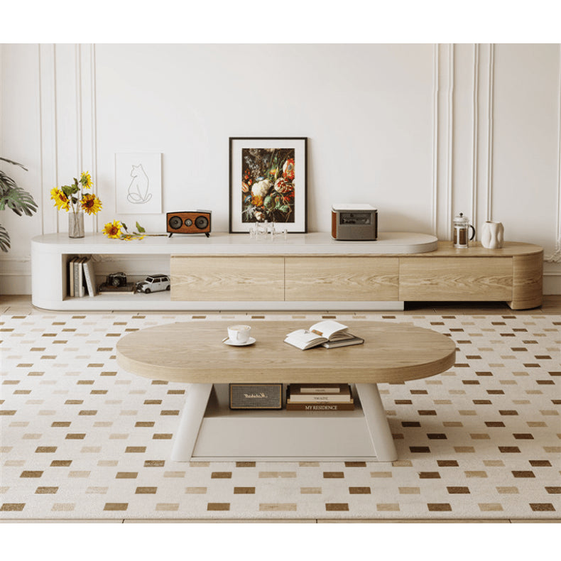 Stylish Oval Coffee Table in White with Storage - Modern Design for LIvingroom hjl-1193