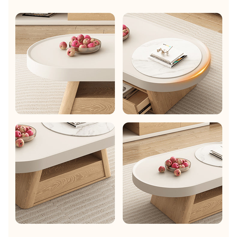 Stylish Oval Coffee Table in White with Storage - Modern Design for LIvingroom hjl-1193