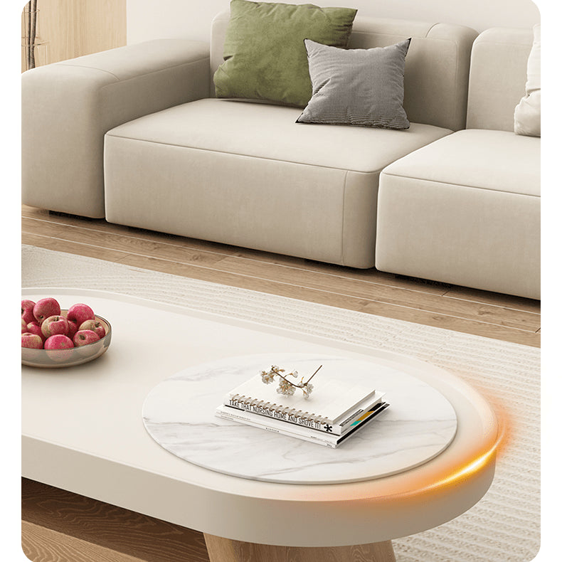 Stylish Oval Coffee Table in White with Storage - Modern Design for LIvingroom hjl-1193