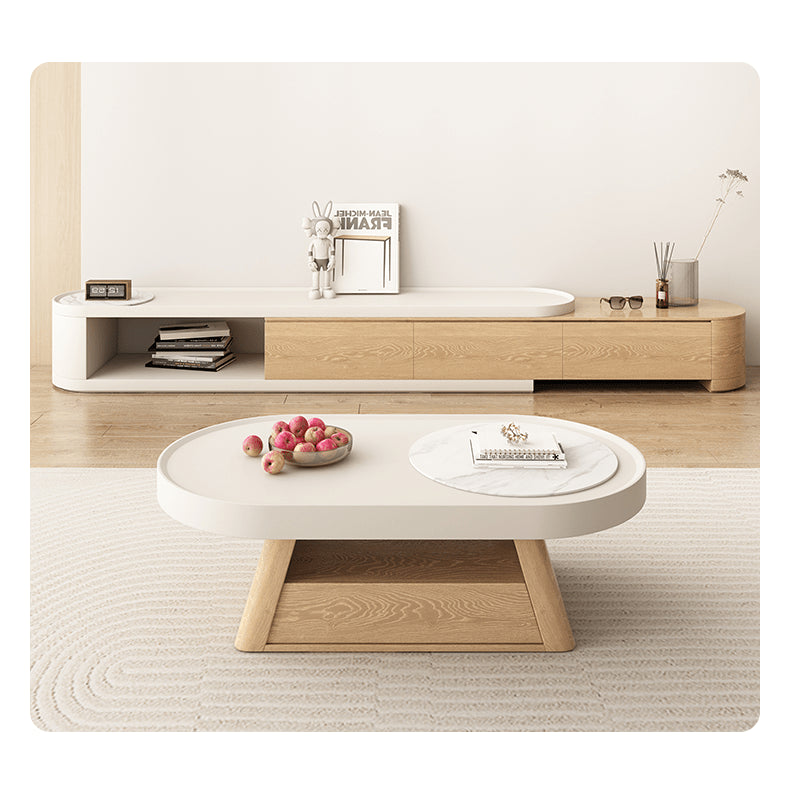 Stylish Oval Coffee Table in White with Storage - Modern Design for LIvingroom hjl-1193