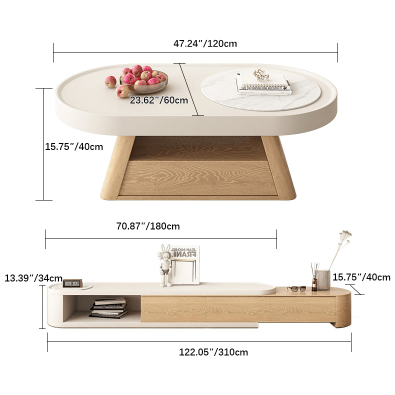 Stylish Oval Coffee Table in White with Storage - Modern Design for LIvingroom hjl-1193