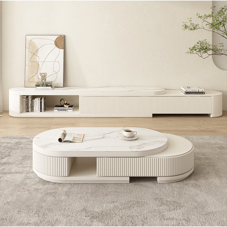 Stylish Sintered Stone Coffee Table in Oval Shape with Storage - Modern Design for Livingroom hjl-1197