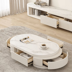 Stylish Sintered Stone Coffee Table in Oval Shape with Storage - Modern Design for Livingroom hjl-1197