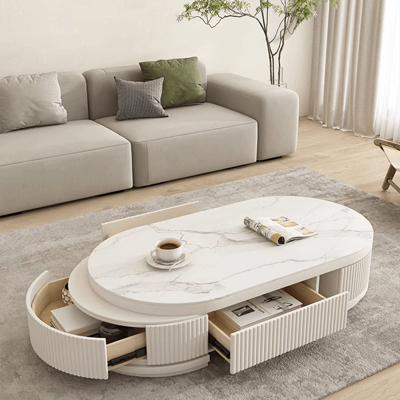 Stylish Sintered Stone Coffee Table in Oval Shape with Storage - Modern Design for Livingroom hjl-1197