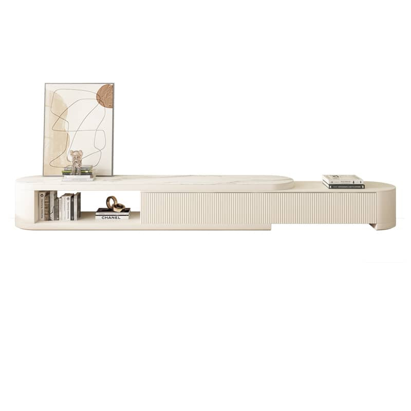 Elegant White Beige Sintered Stone TV Cabinet – Stylish Modern Living Room Furniture hjl-1198