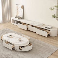 Elegant White Beige Sintered Stone TV Cabinet – Stylish Modern Living Room Furniture hjl-1198