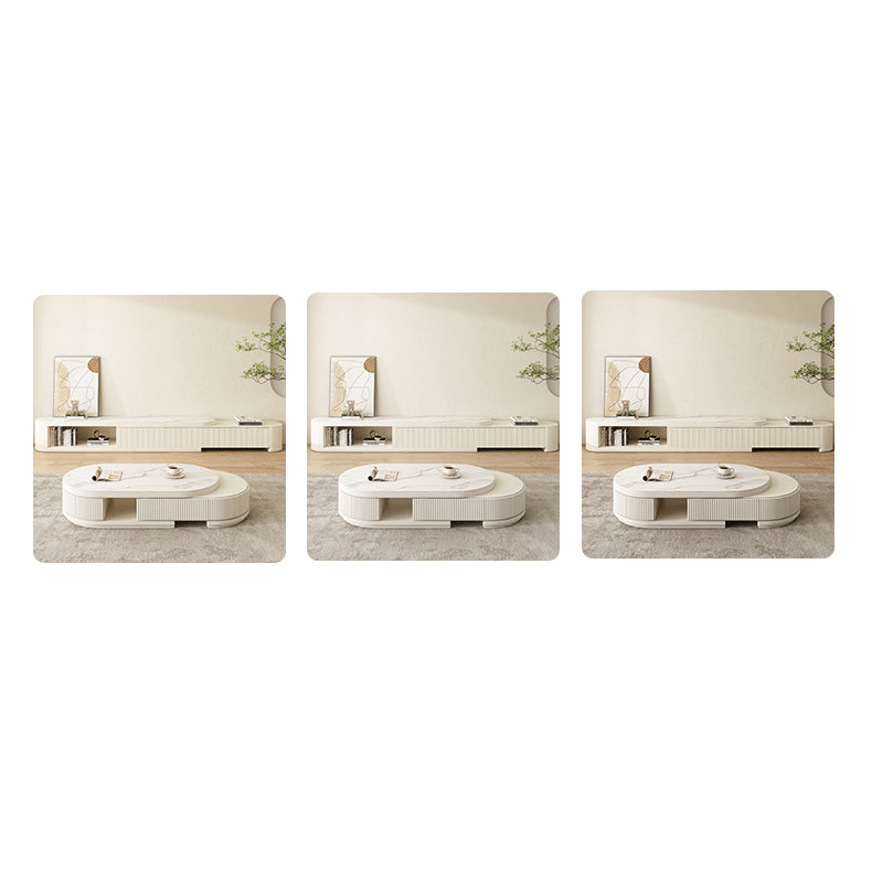 Elegant White Beige Sintered Stone TV Cabinet – Stylish Modern Living Room Furniture hjl-1198