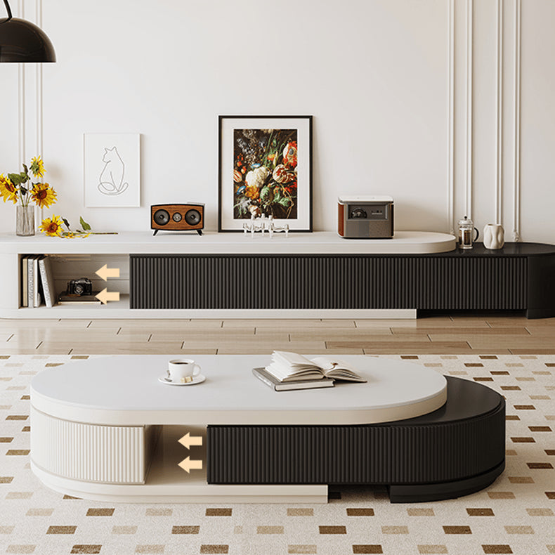 Oval Coffee Table Black and White with Storage - Elegant and Modern Design for LIvingroom hjl-1199