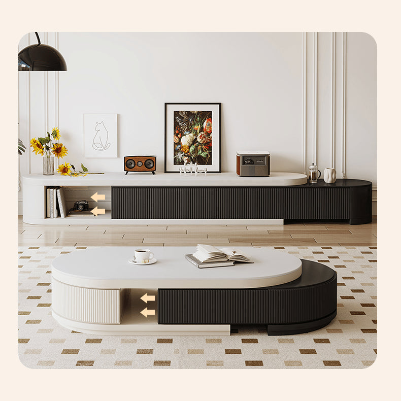 Oval Coffee Table Black and White with Storage - Elegant and Modern Design for LIvingroom hjl-1199