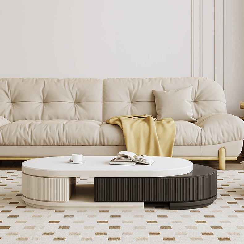 Oval Coffee Table Black and White with Storage - Elegant and Modern Design for LIvingroom hjl-1199