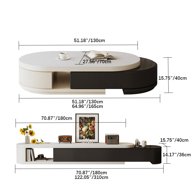 Oval Coffee Table Black and White with Storage - Elegant and Modern Design for LIvingroom hjl-1199