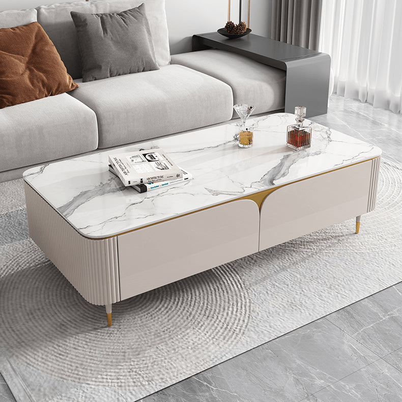 Modern Sintered Stone Coffee Table White Rectangle with Storage - Perfect for LIvingroom  hjl-1205