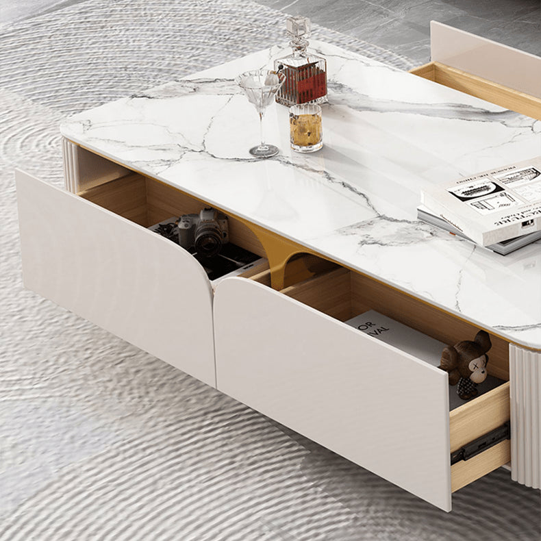 Modern Sintered Stone Coffee Table White Rectangle with Storage - Perfect for LIvingroom  hjl-1205