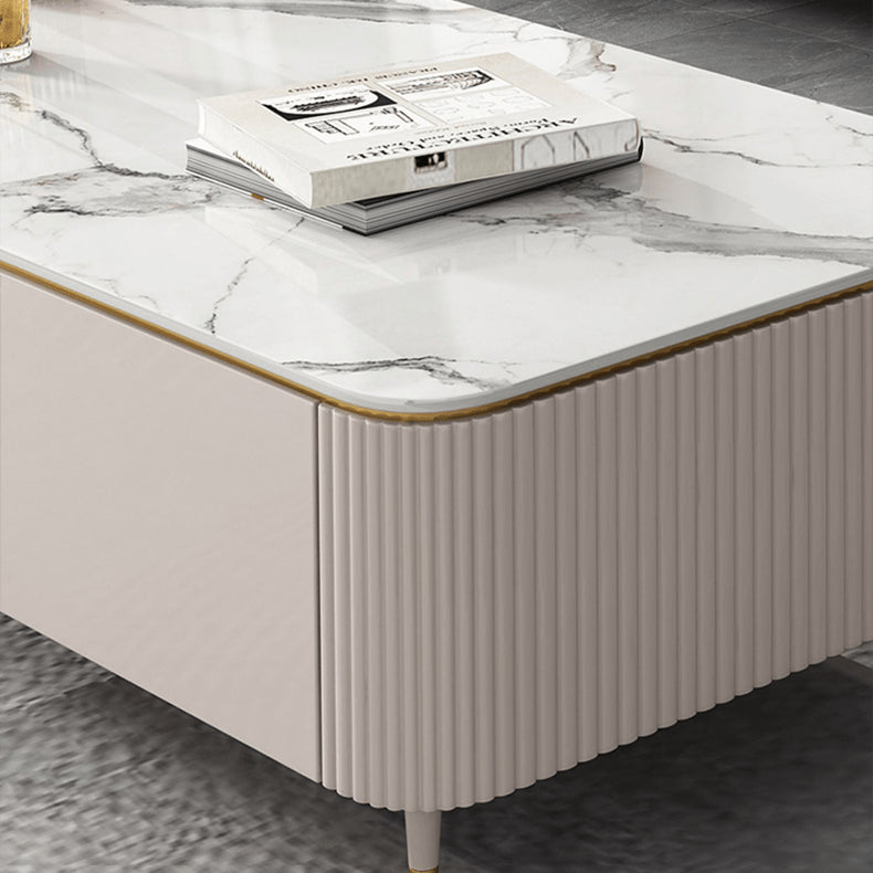 Modern Sintered Stone Coffee Table White Rectangle with Storage - Perfect for LIvingroom  hjl-1205