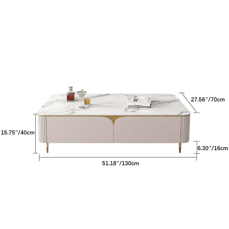 Modern Sintered Stone Coffee Table White Rectangle with Storage - Perfect for LIvingroom  hjl-1205