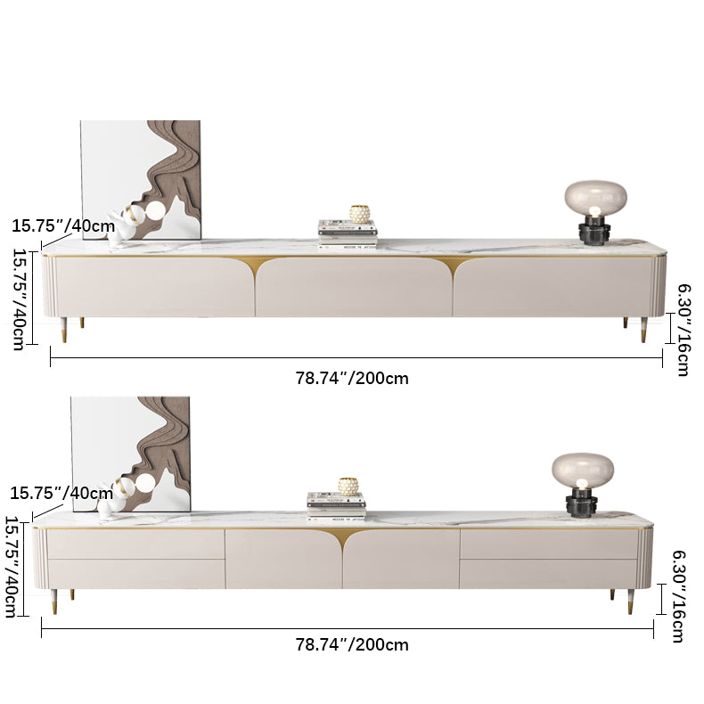 Sleek White & Beige TV Cabinet with Sintered Stone and Solid Pine Wood Finish hjl-1206