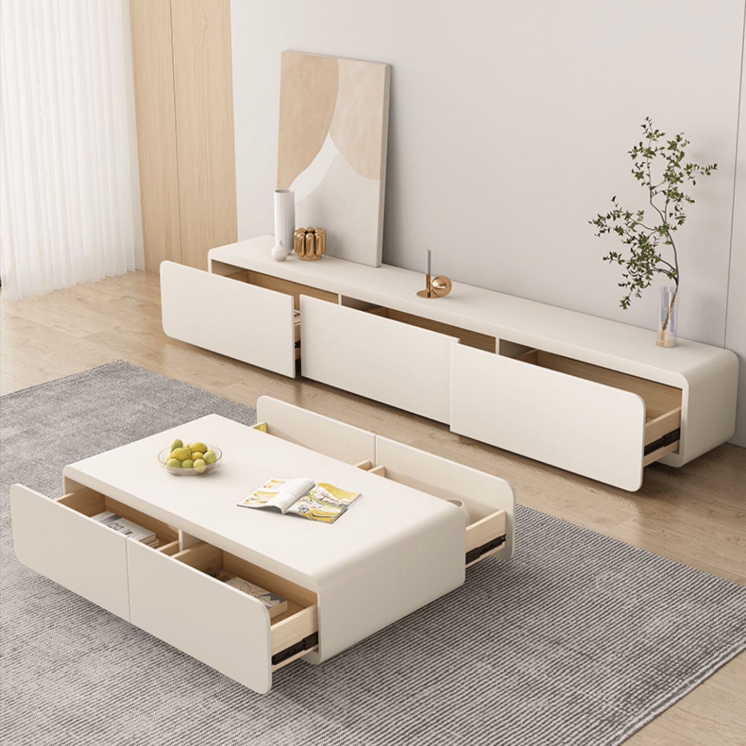 Chic Pine Wood Coffee Table  Beige style with storage - Modern Elegance for Your room hjl-1207