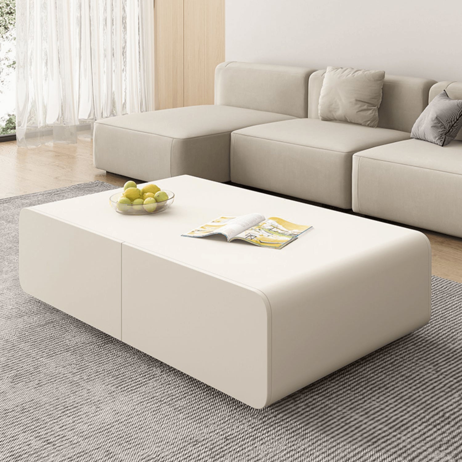 Chic Pine Wood Coffee Table  Beige style with storage - Modern Elegance for Your room hjl-1207