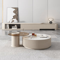 Modern Round Sintered Stone Coffee Table Set - Stylish with Storage for LIvingroom hjl-1209