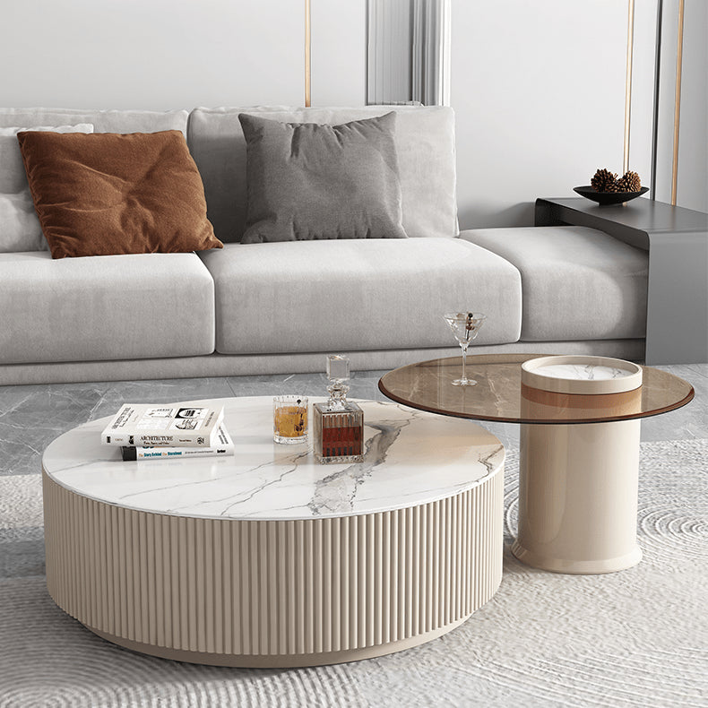 Modern Round Sintered Stone Coffee Table Set - Stylish with Storage for LIvingroom hjl-1209