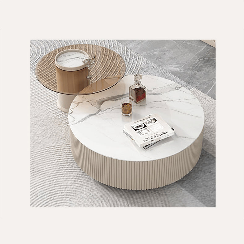 Modern Round Sintered Stone Coffee Table Set - Stylish with Storage for LIvingroom hjl-1209