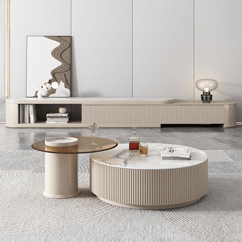 Modern Round Sintered Stone Coffee Table Set - Stylish with Storage for LIvingroom hjl-1209