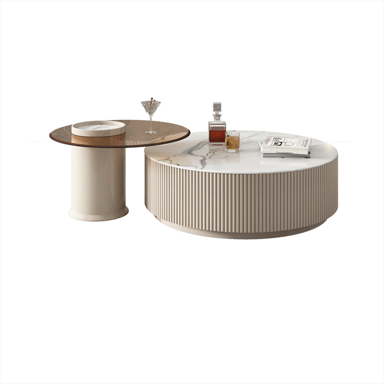 Modern Round Sintered Stone Coffee Table Set - Stylish with Storage for LIvingroom hjl-1209