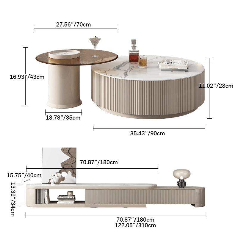 Modern Round Sintered Stone Coffee Table Set - Stylish with Storage for LIvingroom hjl-1209