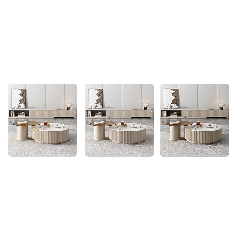 Modern Round Sintered Stone Coffee Table Set - Stylish with Storage for LIvingroom hjl-1209