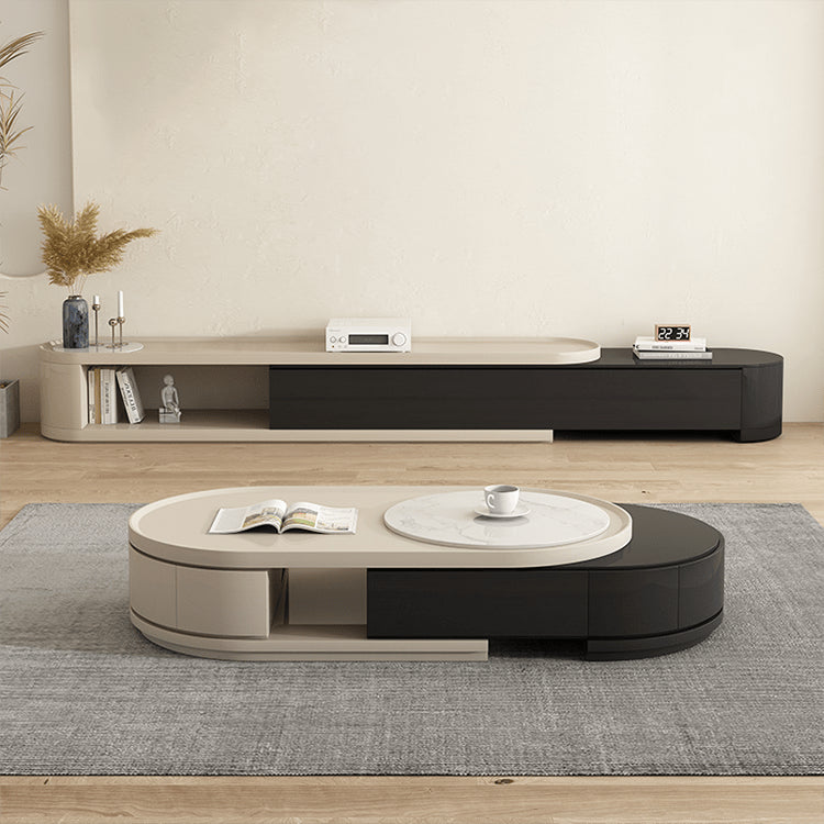 Modern Two-Tone Sintered Stone Coffee Table with Storage - Modern Oval Design For Livingroom hjl-1215