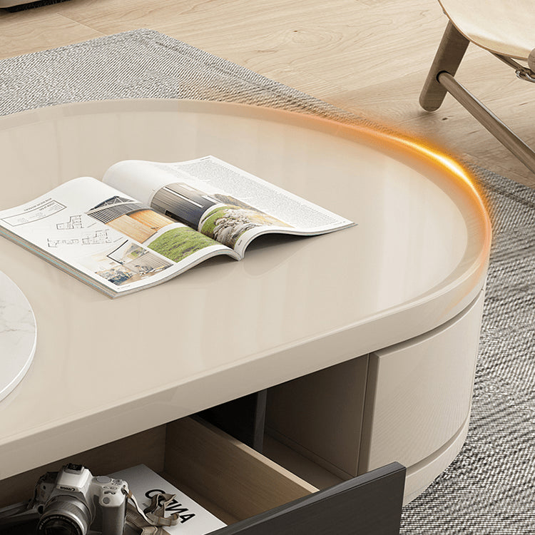 Modern Two-Tone Sintered Stone Coffee Table with Storage - Modern Oval Design For Livingroom hjl-1215